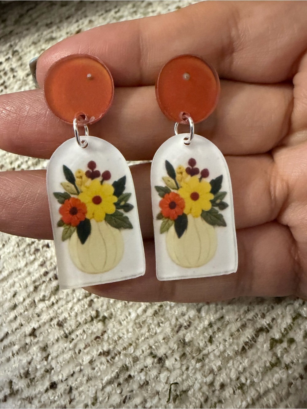 Acrylic Orange and Yellow Floral Drop Earrings